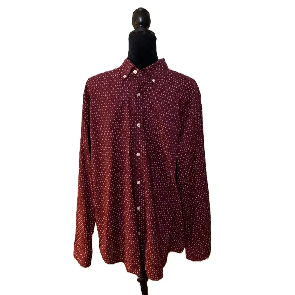 Banana Republic Shirt Maroon w/Paisley Print Standard Fit Soft Wash Men's Large